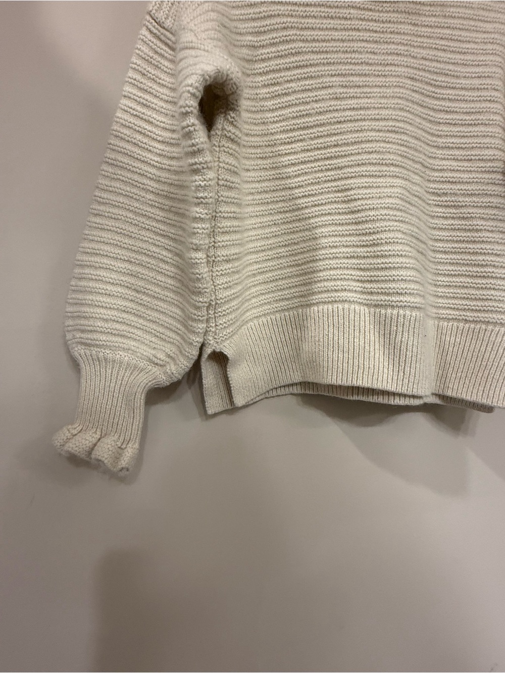 Madewell Cream Ruffle-Neck Ribbed Crew Sweater - Picture 3 of 5